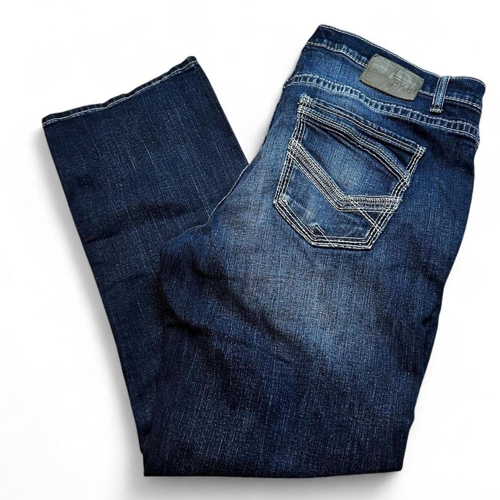 BKE Buckle Jeans Men 38x30 Derek Relaxed Bootcut Denim Blue Jeans